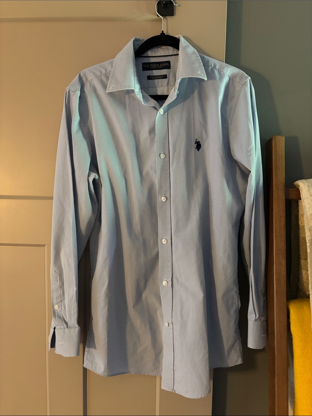 U.S. Polo Assn. Light Blue Long-Sleeve Dress Shirt with Navy Logo